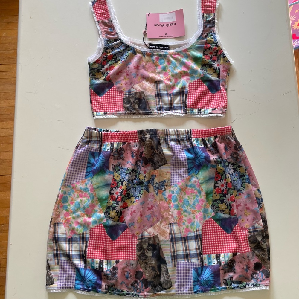 DollsKill New GirlOrder printed patchwork 2-piece set skirt & top